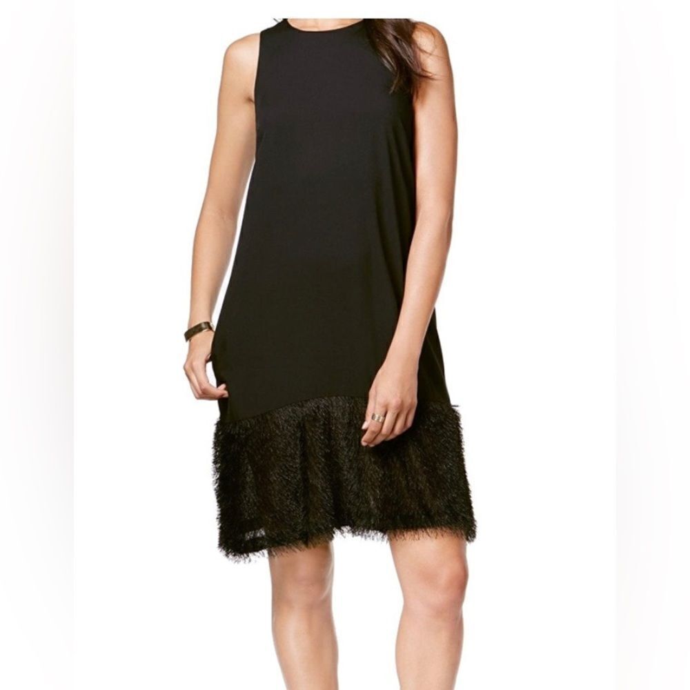 Rachel Rachel Roy Women's Fringed Hem High Neck Sleeveless Shift Dress Black XS